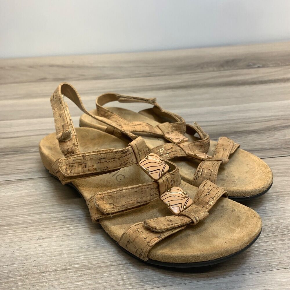Vionic Womens Size 6 37 Amber Tan Leather Comfort Adjustable Strap Sandals